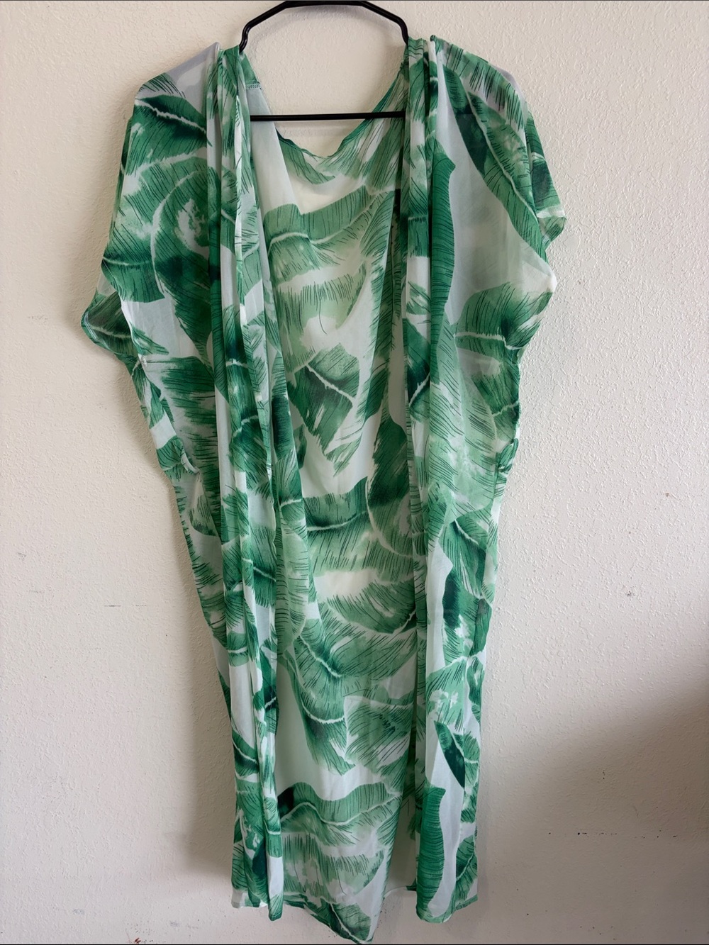 Zaful Green Leaf Print Sheer Kimono Cover-Up
